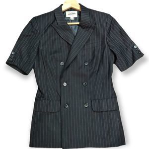 💥 JEAN PAUL GAULTIER TARGET BLUE BLACK PIN STRIPE SHORT SLEEVE BLAZER JACKET S